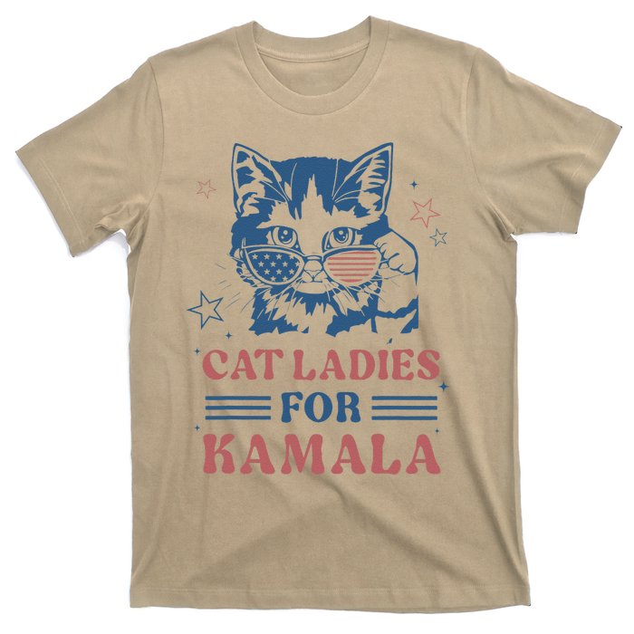 Cat Ladies For Kamala Funny Cat President Kamala Harris 2024 T-Shirt