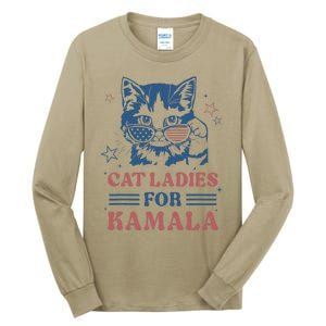 Cat Ladies For Kamala Funny Cat President Kamala Harris 2024 Tall Long Sleeve T-Shirt