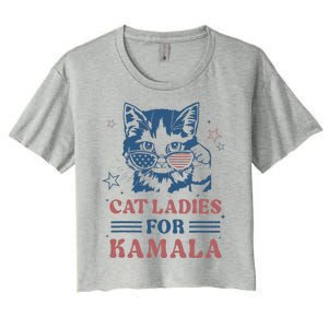 Cat Ladies For Kamala Funny Cat President Kamala Harris 2024 Women's Crop Top Tee