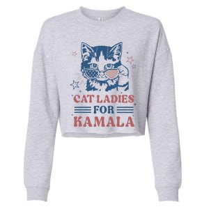 Cat Ladies For Kamala Funny Cat President Kamala Harris 2024 Cropped Pullover Crew