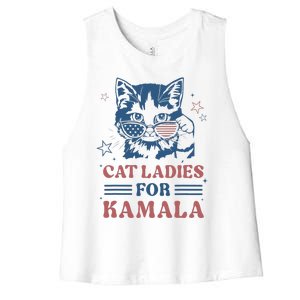 Cat Ladies For Kamala Funny Cat President Kamala Harris 2024 Women's Racerback Cropped Tank