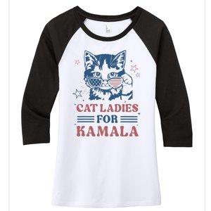 Cat Ladies For Kamala Funny Cat President Kamala Harris 2024 Women's Tri-Blend 3/4-Sleeve Raglan Shirt