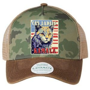 Cat Ladies For Kamala Funny Cat 2024 President Kamala Harris Legacy Tie Dye Trucker Hat