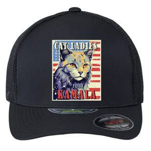 Cat Ladies For Kamala Funny Cat 2024 President Kamala Harris Flexfit Unipanel Trucker Cap