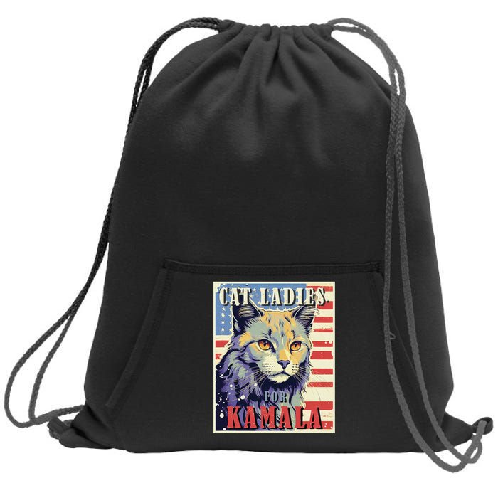 Cat Ladies For Kamala Funny Cat 2024 President Kamala Harris Sweatshirt Cinch Pack Bag