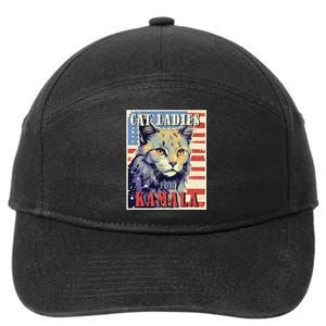 Cat Ladies For Kamala Funny Cat 2024 President Kamala Harris 7-Panel Snapback Hat