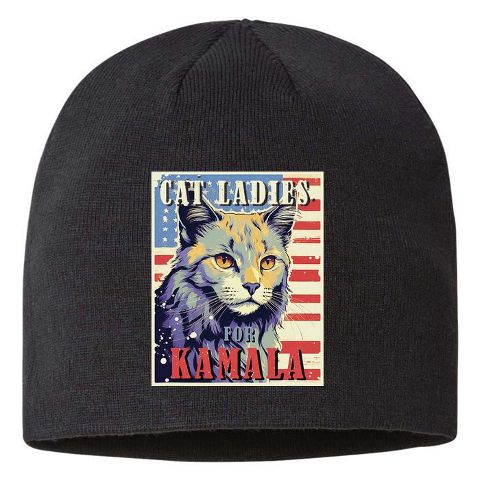 Cat Ladies For Kamala Funny Cat 2024 President Kamala Harris Sustainable Beanie