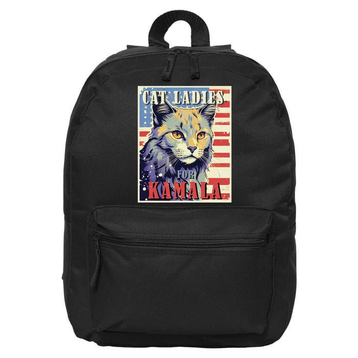 Cat Ladies For Kamala Funny Cat 2024 President Kamala Harris 16 in Basic Backpack