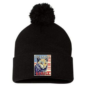 Cat Ladies For Kamala Funny Cat 2024 President Kamala Harris Pom Pom 12in Knit Beanie