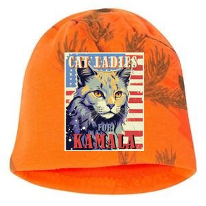 Cat Ladies For Kamala Funny Cat 2024 President Kamala Harris Kati - Camo Knit Beanie