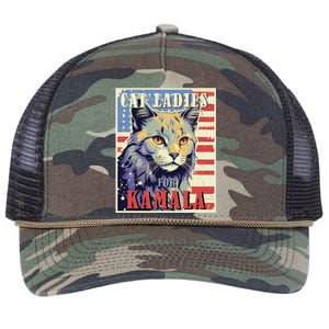 Cat Ladies For Kamala Funny Cat 2024 President Kamala Harris Retro Rope Trucker Hat Cap