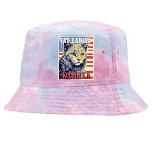 Cat Ladies For Kamala Funny Cat 2024 President Kamala Harris Tie-Dyed Bucket Hat