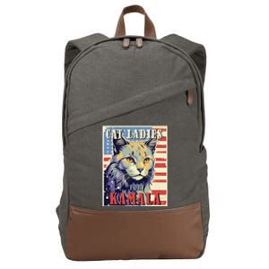 Cat Ladies For Kamala Funny Cat 2024 President Kamala Harris Cotton Canvas Backpack