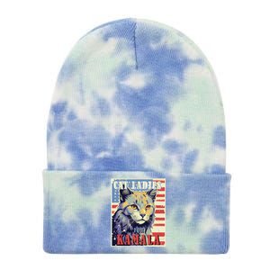 Cat Ladies For Kamala Funny Cat 2024 President Kamala Harris Tie Dye 12in Knit Beanie