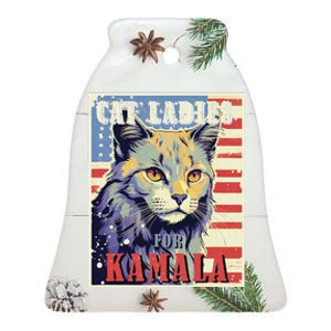 Cat Ladies For Kamala Funny Cat 2024 President Kamala Harris Ceramic Bell Ornament