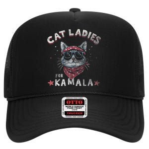 Cat Ladies For Kamala Harris 2024 Cute Patriotic Democrats High Crown Mesh Back Trucker Hat