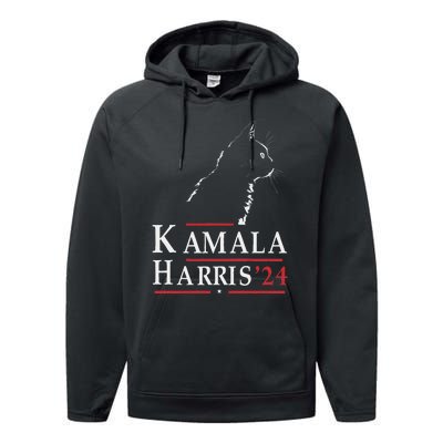 Cat Lady For Kamala Funny Cat 2024 President Kamala Harris Performance Fleece Hoodie