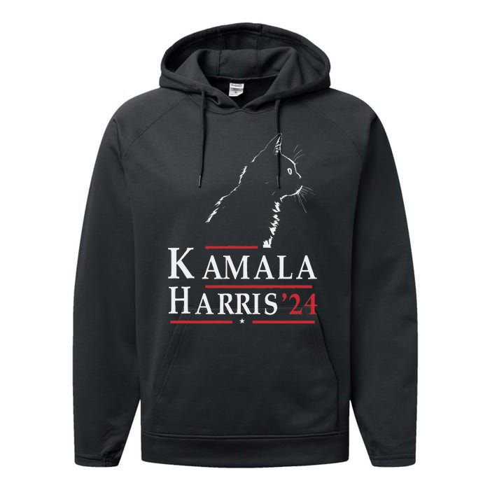 Cat Lady For Kamala Funny Cat 2024 President Kamala Harris Performance Fleece Hoodie