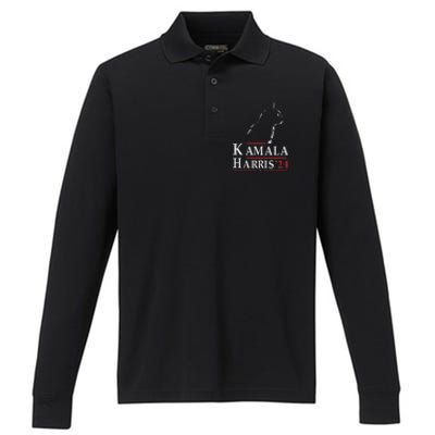 Cat Lady For Kamala Funny Cat 2024 President Kamala Harris Performance Long Sleeve Polo