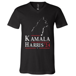 Cat Lady For Kamala Funny Cat 2024 President Kamala Harris V-Neck T-Shirt