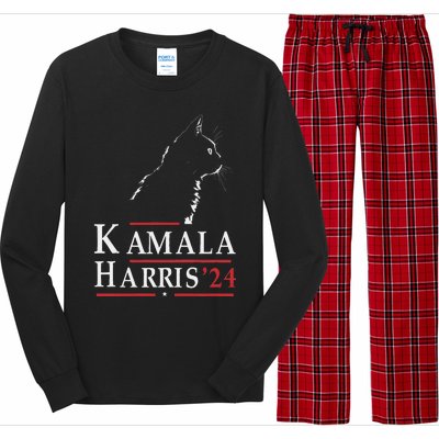 Cat Lady For Kamala Funny Cat 2024 President Kamala Harris Long Sleeve Pajama Set