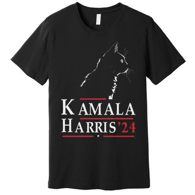 Cat Lady For Kamala Funny Cat 2024 President Kamala Harris Premium T-Shirt