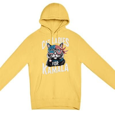 Cat Ladies For Kamala 2024 President Kamalaharris Gift Premium Pullover Hoodie