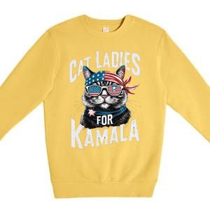 Cat Ladies For Kamala 2024 President Kamalaharris Gift Premium Crewneck Sweatshirt