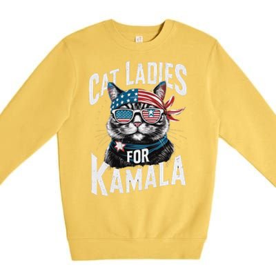 Cat Ladies For Kamala 2024 President Kamalaharris Gift Premium Crewneck Sweatshirt