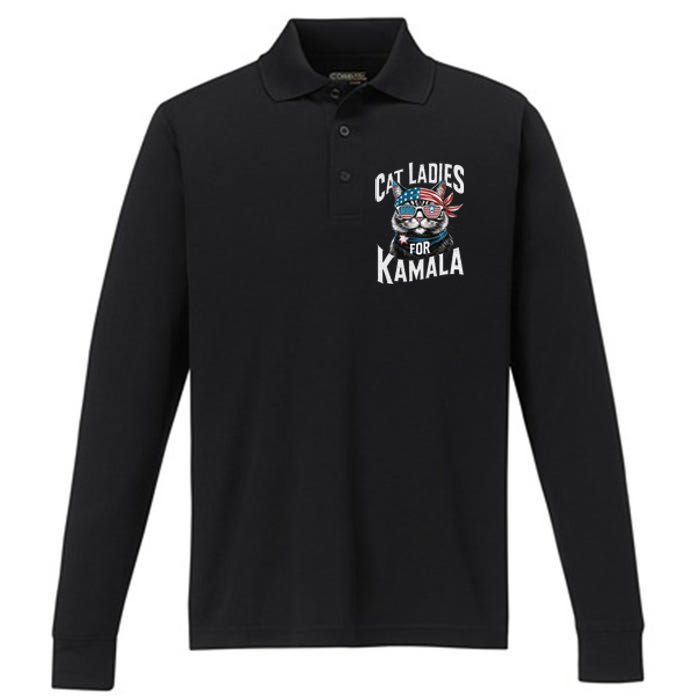 Cat Ladies For Kamala 2024 President Kamalaharris Gift Performance Long Sleeve Polo