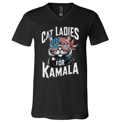 Cat Ladies For Kamala 2024 President Kamalaharris Gift V-Neck T-Shirt