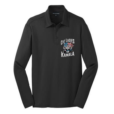 Cat Ladies For Kamala 2024 President Kamalaharris Gift Silk Touch Performance Long Sleeve Polo