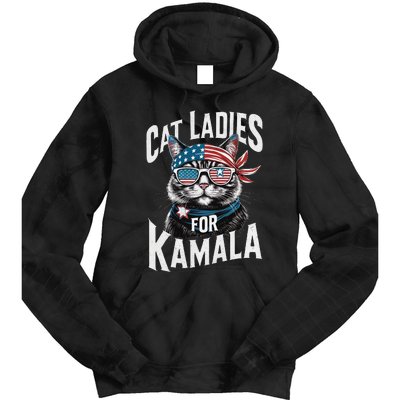 Cat Ladies For Kamala 2024 President Kamalaharris Gift Tie Dye Hoodie