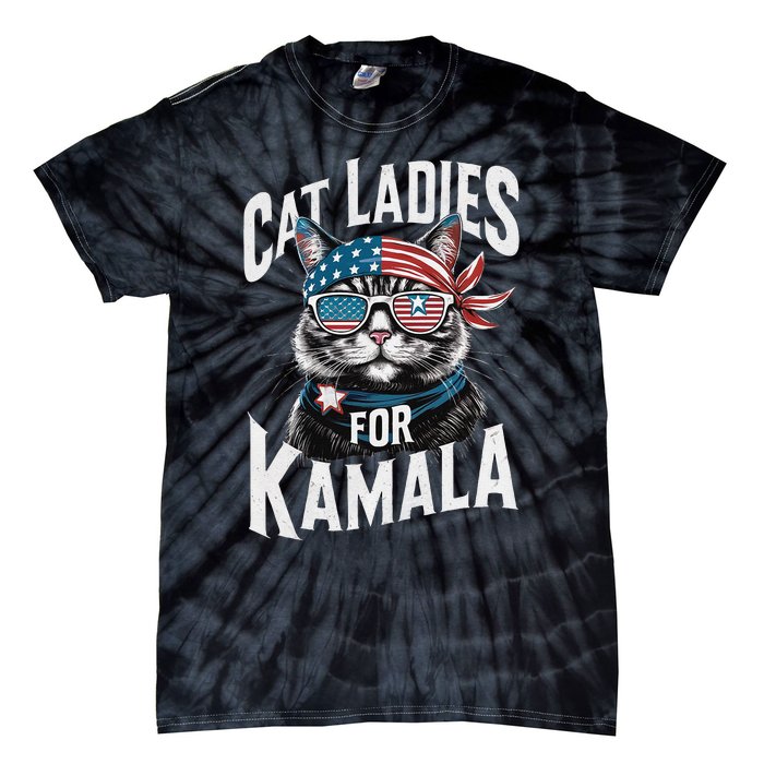 Cat Ladies For Kamala 2024 President Kamalaharris Gift Tie-Dye T-Shirt