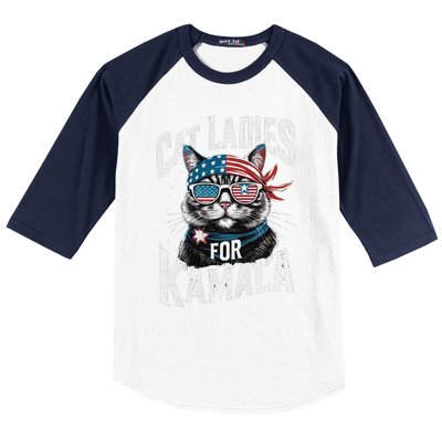 Cat Ladies For Kamala 2024 President Kamalaharris Gift Baseball Sleeve Shirt