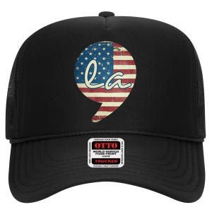 Comma La Funny Kamala Harris Usa Flag High Crown Mesh Back Trucker Hat