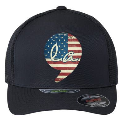 Comma La Funny Kamala Harris Usa Flag Flexfit Unipanel Trucker Cap