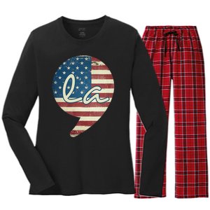 Comma La Funny Kamala Harris Usa Flag Women's Long Sleeve Flannel Pajama Set 