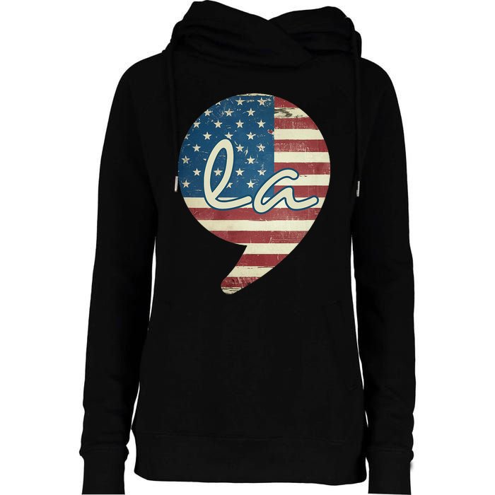 Comma La Funny Kamala Harris Usa Flag Womens Funnel Neck Pullover Hood