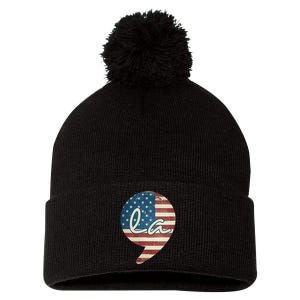 Comma La Funny Kamala Harris Usa Flag Pom Pom 12in Knit Beanie