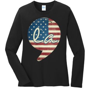 Comma La Funny Kamala Harris Usa Flag Ladies Long Sleeve Shirt