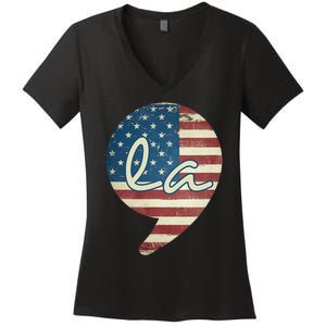 Comma La Funny Kamala Harris Usa Flag Women's V-Neck T-Shirt