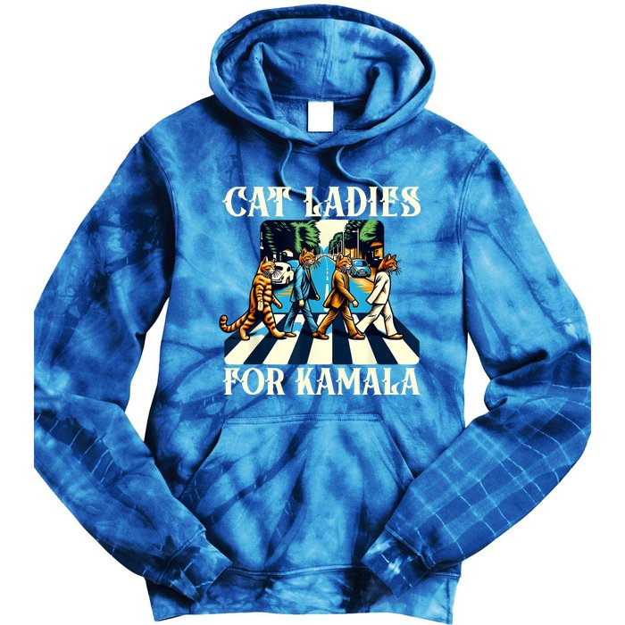 Cat Ladies For Kamala Childless Cat Ladies Not Going Back Tie Dye Hoodie