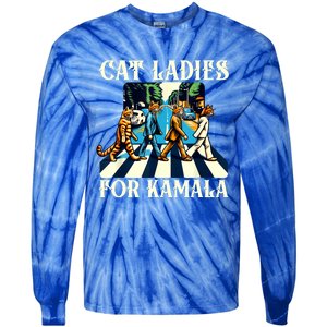 Cat Ladies For Kamala Childless Cat Ladies Not Going Back Tie-Dye Long Sleeve Shirt