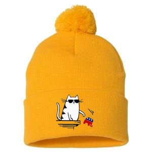 Cat Ladies For Kamala Harris Donald Trump 2024 Sarcastic Pom Pom 12in Knit Beanie