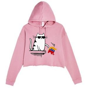 Cat Ladies For Kamala Harris Donald Trump 2024 Sarcastic Crop Fleece Hoodie