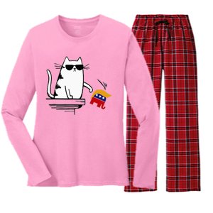 Cat Ladies For Kamala Harris Donald Trump 2024 Sarcastic Women's Long Sleeve Flannel Pajama Set 