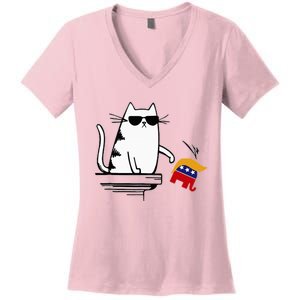 Cat Ladies For Kamala Harris Donald Trump 2024 Sarcastic Women's V-Neck T-Shirt