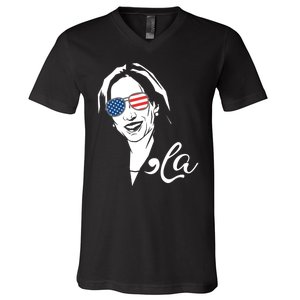 Comma La Funny Kamala Harris Usa Flag Sunglasses V-Neck T-Shirt