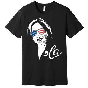 Comma La Funny Kamala Harris Usa Flag Sunglasses Premium T-Shirt